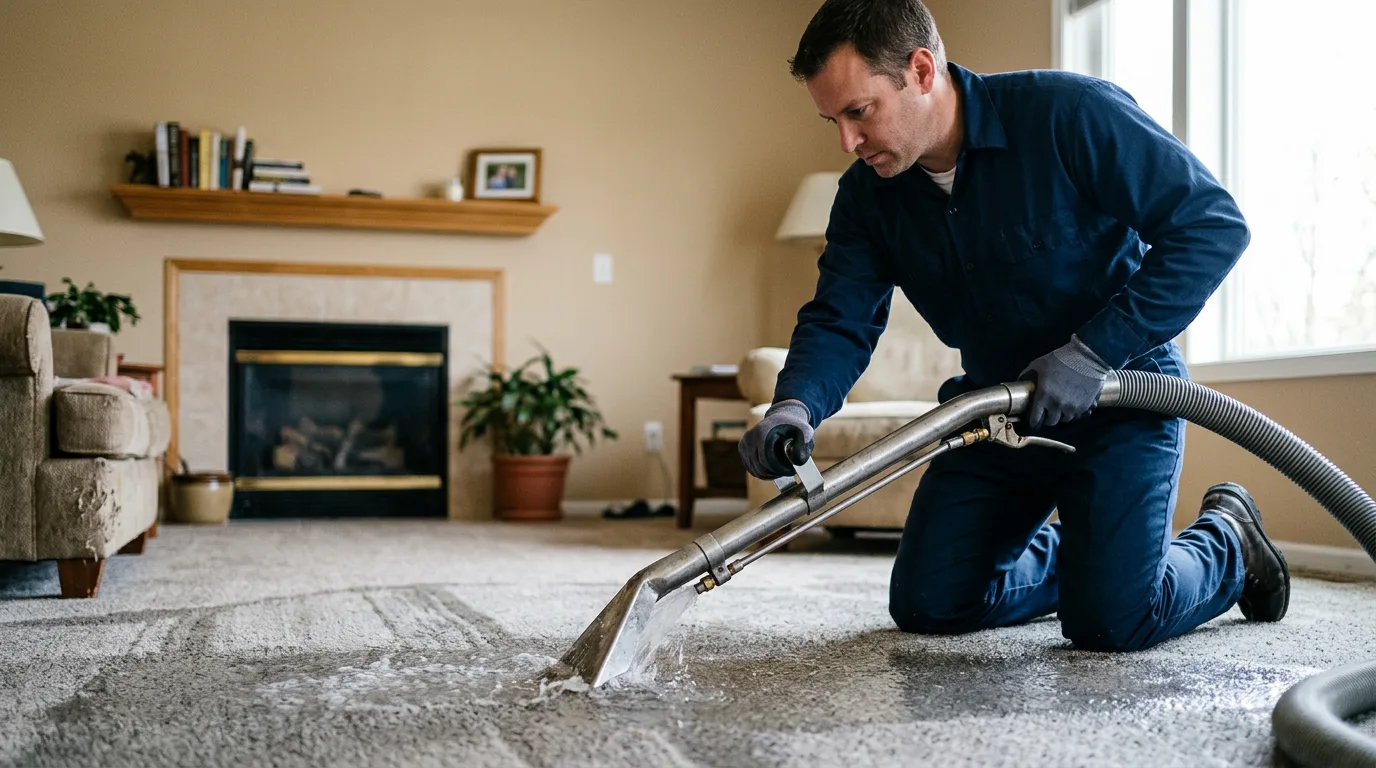 Water damage restoration technician working near Blandinsville, IL